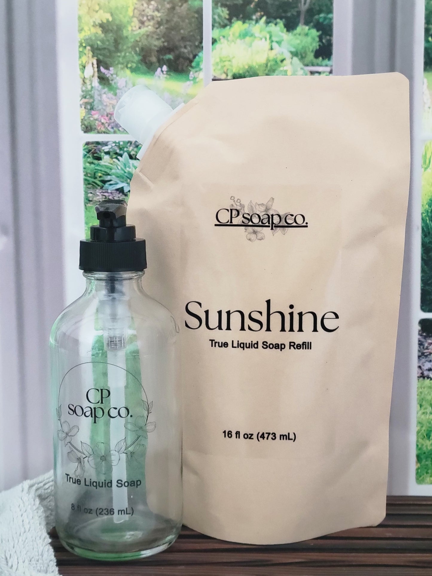 16 fl oz refill pouch and 8oz glass pump bottle