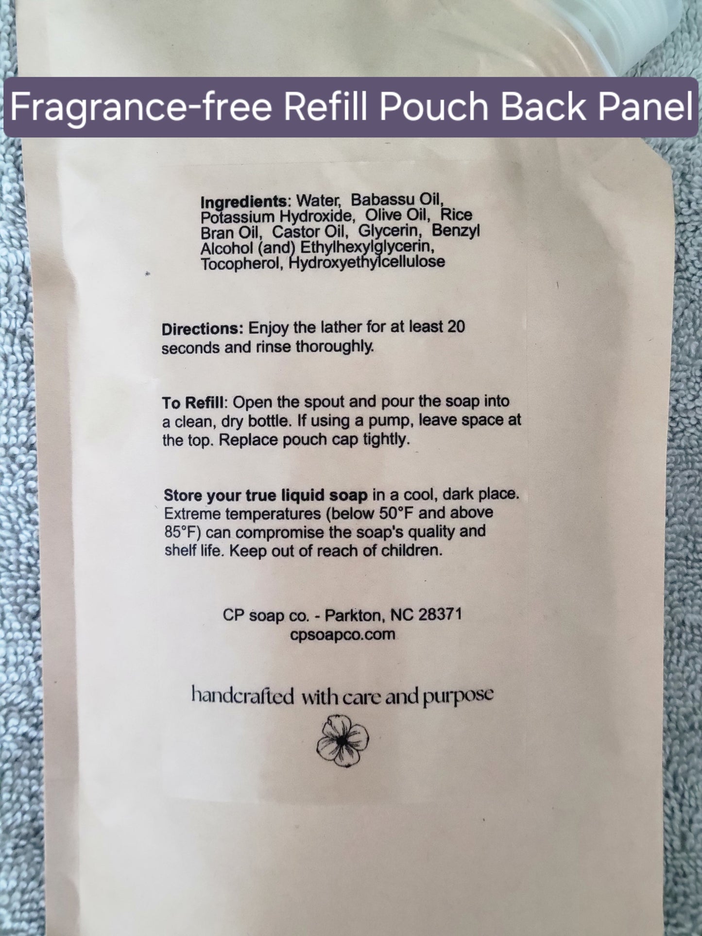 Fragrance-free 16oz refill pouch back panel