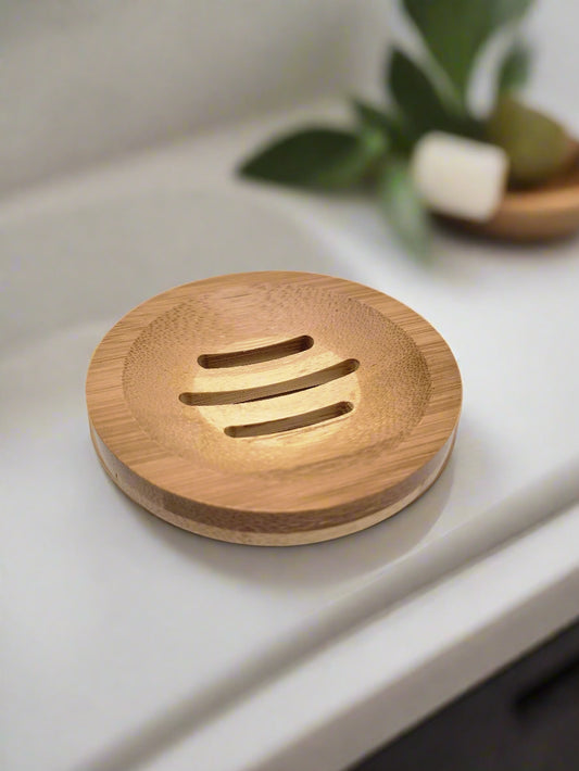 Bamboo Guest Soap Dish round drainage