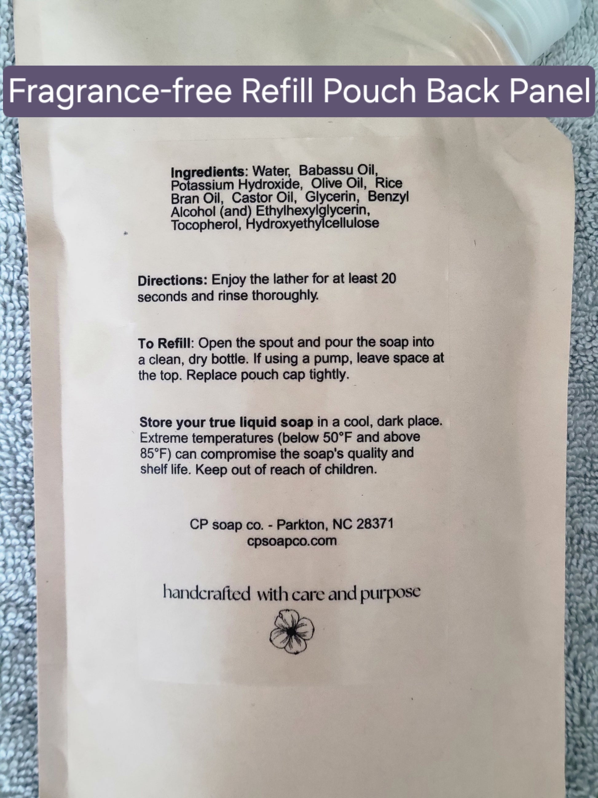 Fragrance-free 16oz refill pouch back panel