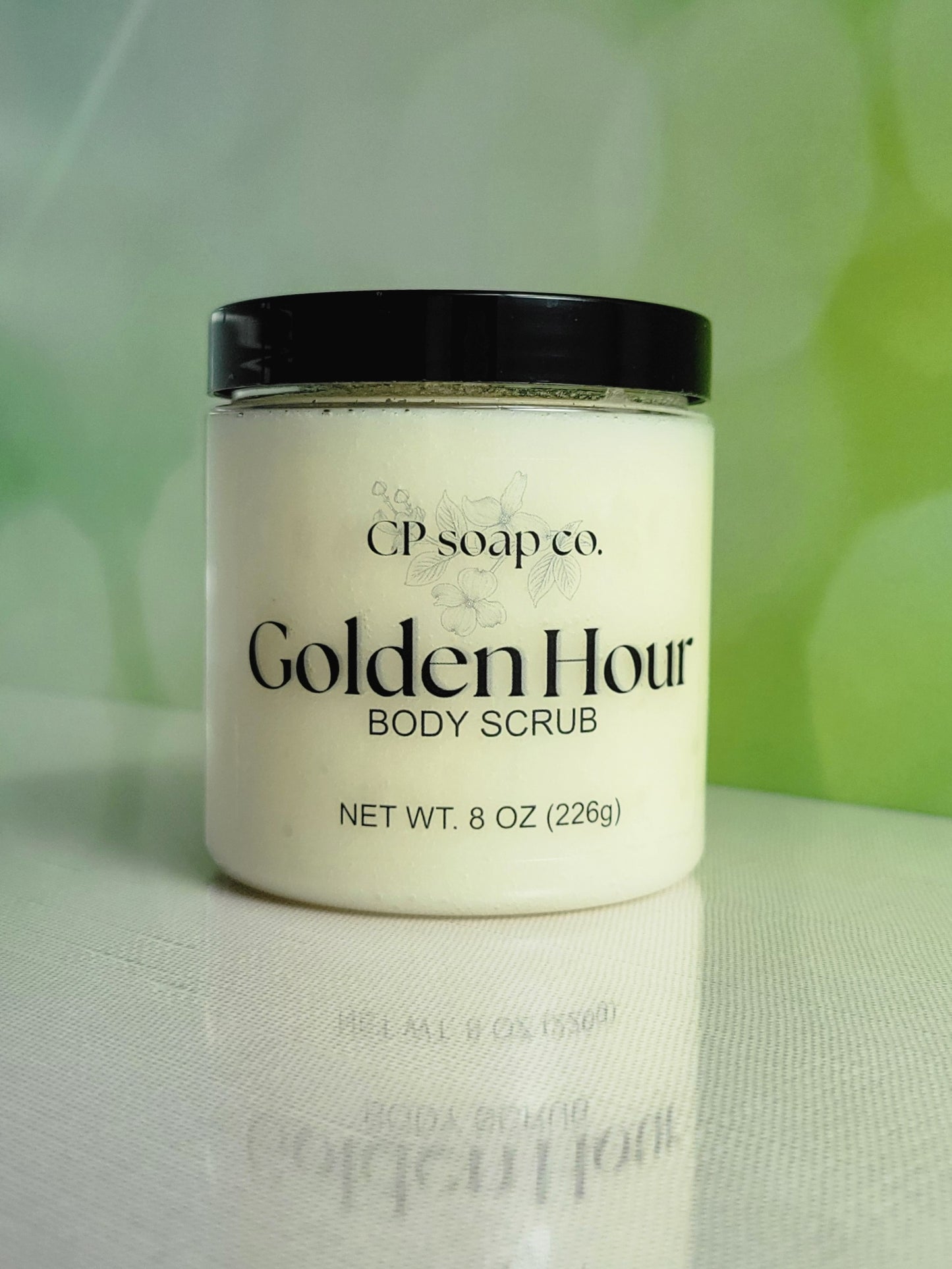 Jar of CP Soap Co. Golden Hour Body Scrub on a light background