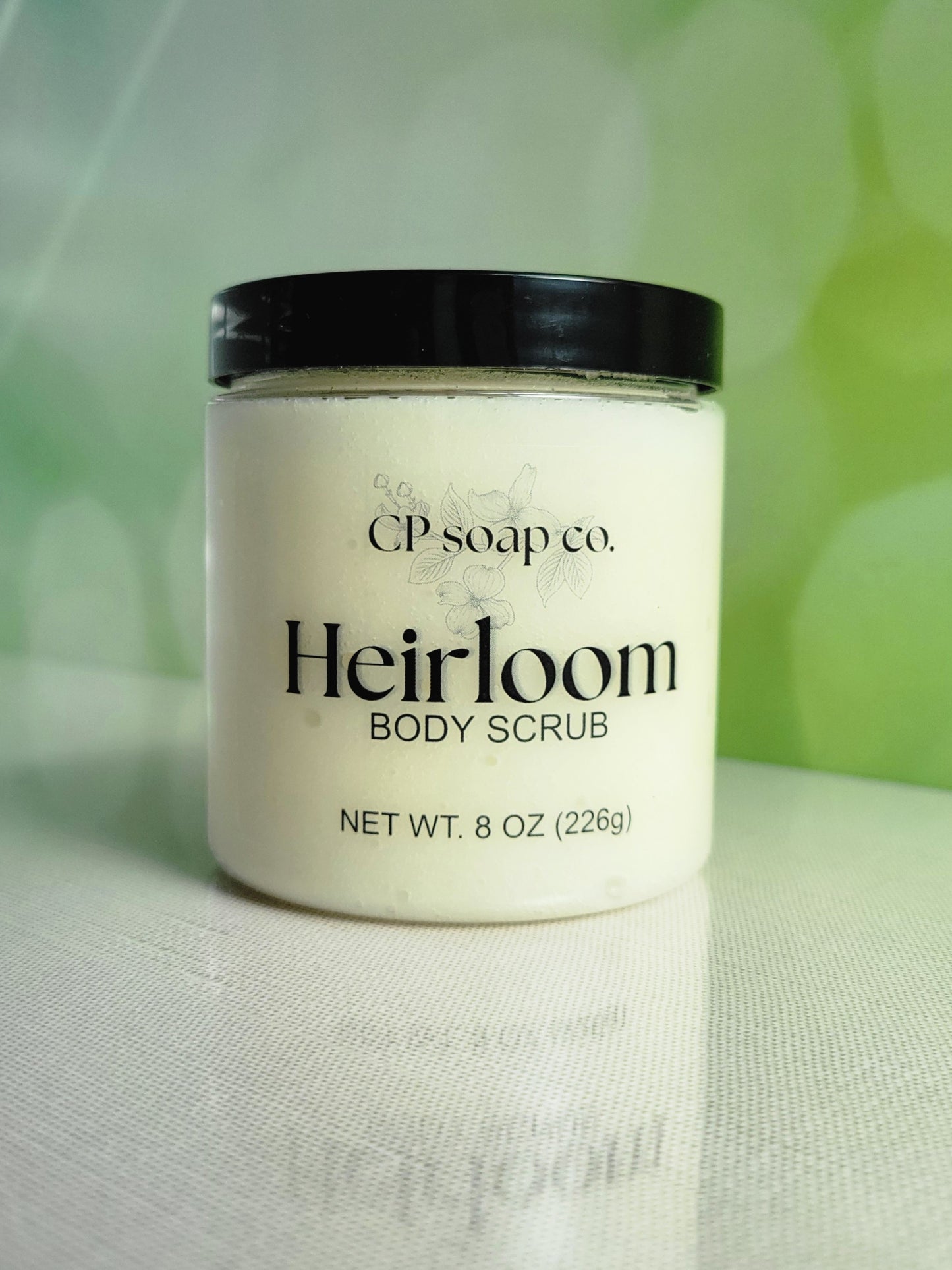 Jar of CP Soap Co. Heirloom Body Scrub on a light background